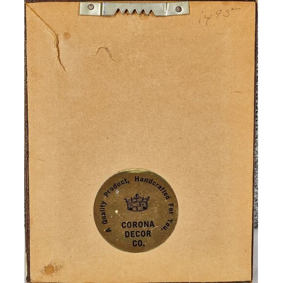 CORONA DECOR CO. SILK PRINT “GATHERING IN A PARK” WOOD FRAME 6" X 4.5" VINTAGE - Picture 4 of 9